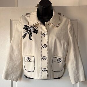 kate spade Cream Jacket with Black Trim & Appliqué